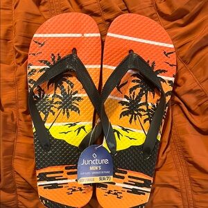 Juncture Men's Tropical Flip Flops - Orange and Black